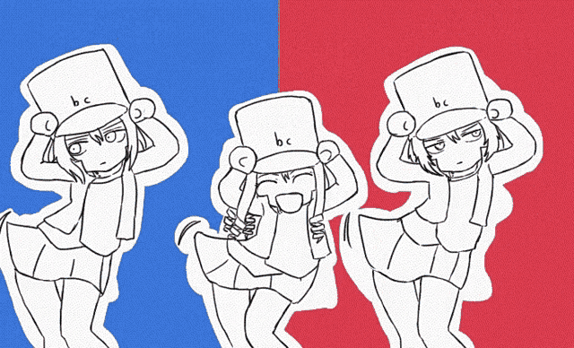 a drawing of three girls with buckets on their heads that say be