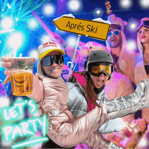a sign that says apres ski on it