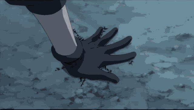 a person 's foot is stuck in a hole with chinese writing on it