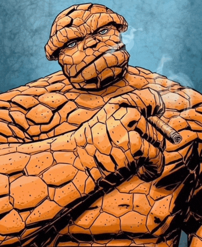 a cartoon of the thing smoking a cigar and holding a cane