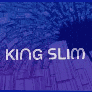 a blue and purple background with king slim written on it