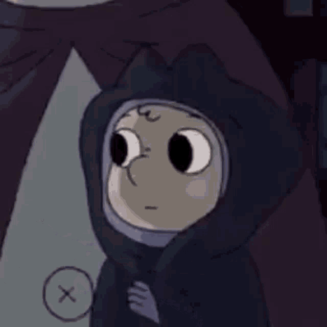 a cartoon character is wearing a hooded cape and holding a tray of food .
