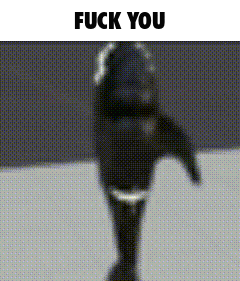 a picture of a dolphin with the words " fuck you " below it