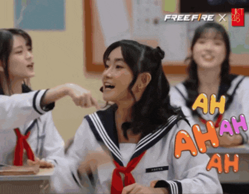a girl in a sailor uniform says ah ah ah in a classroom