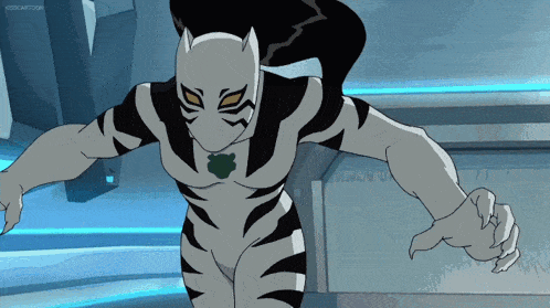 a cartoon character with a zebra print on his body