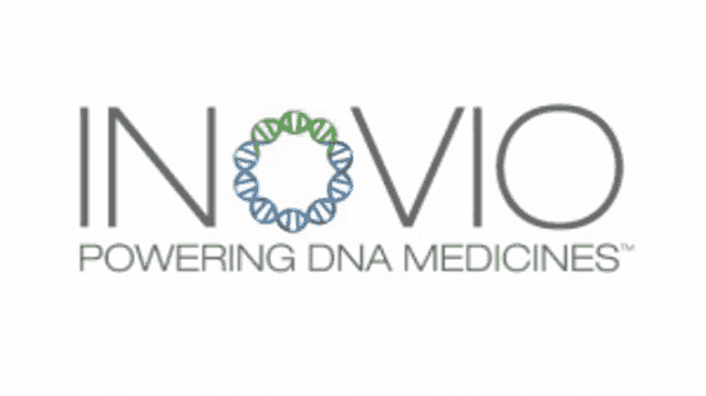 a logo for inovio powering dna medicines with a circle of dna