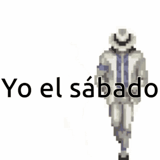 a pixel art of michael jackson dancing with the words yo el sabado written below him .