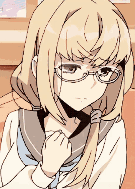 a drawing of a girl wearing glasses and a sailor uniform