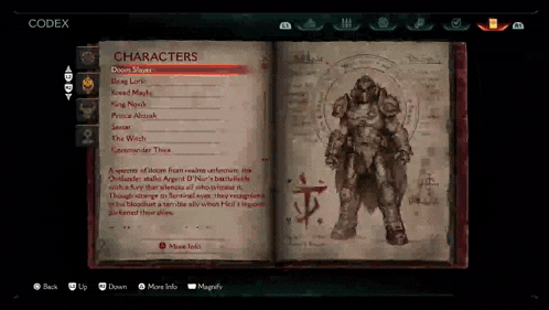 a video game is open to a page that says " codex "