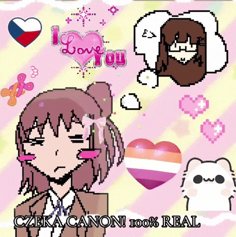 a pixel art of a girl with the words " i love you " on top