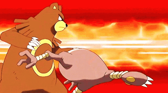 a cartoon of a bear and a bird fighting