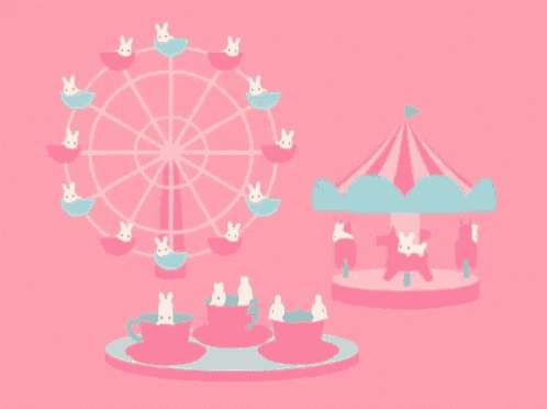 a ferris wheel with rabbits on it and a merry go round