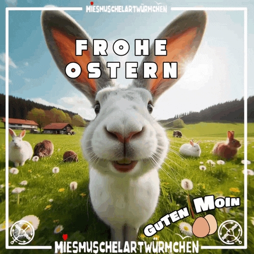 a picture of a rabbit with the words frohe ostern written above it