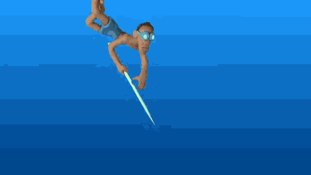 a cartoon man is swimming in the ocean with a spear