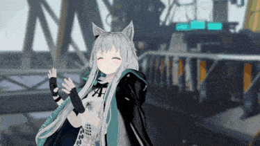a drawing of a girl with a cat ear and a sleeve that says ' ghost island '