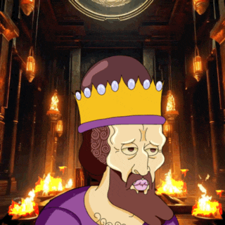 a cartoon of a man with a beard wearing a yellow crown