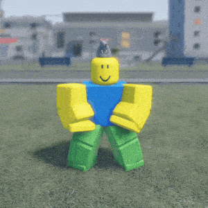 a roblox character with a mouse on his head