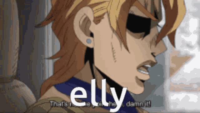 a close up of a cartoon character with the word elly on it