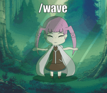 a cartoon of a girl with purple hair and the words / wave below her