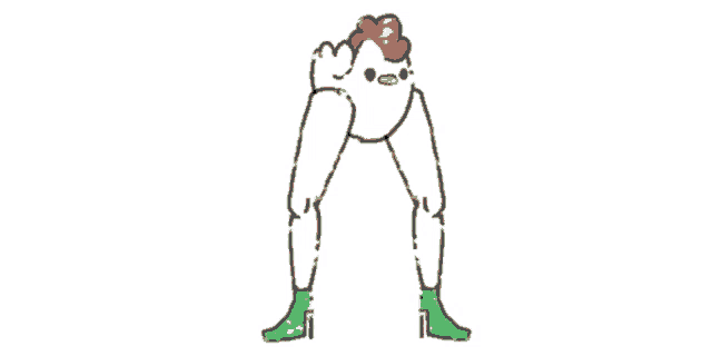 a drawing of a white chicken wearing green boots