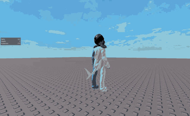 a screenshot of a video game shows a character with a blue tail