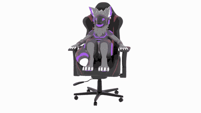 a 3d rendering of a furry character sitting in an office chair .