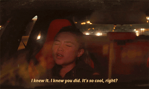a woman is driving a car and says i knew it i knew you did it 's so cool right ?