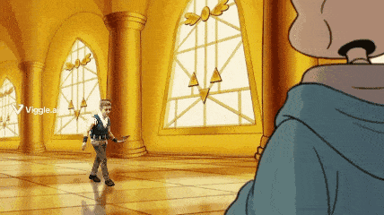 a cartoon of a boy holding a knife with the words viggle.al visible