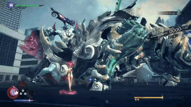 a video game screen shows a monster and the word verse