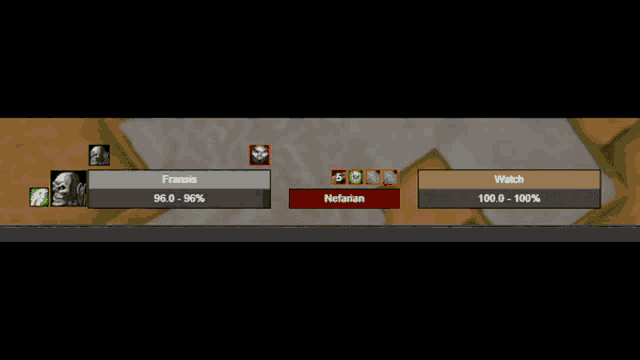 a screenshot of a video game shows that francis has 96.0 - 96 % flash heal and that watch has 94.0 - 94 % watch