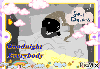 a picture of a person sleeping with the words goodnight everybody written on it