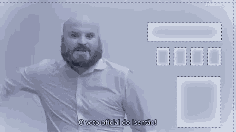 a man with a beard and a white shirt says o voto oficial do isento
