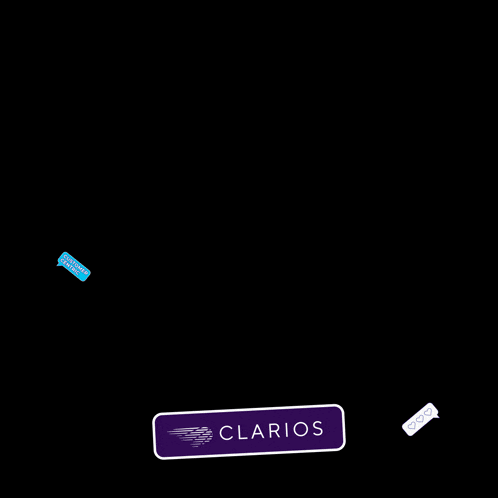 a blue speech bubble that says customer centric next to a white speech bubble with three hearts on it
