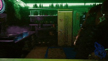 a person standing in a dark room with a fridge that has a sticker on it that says ' i love you '