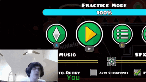 a man playing a video game with the words practice mode 100 %