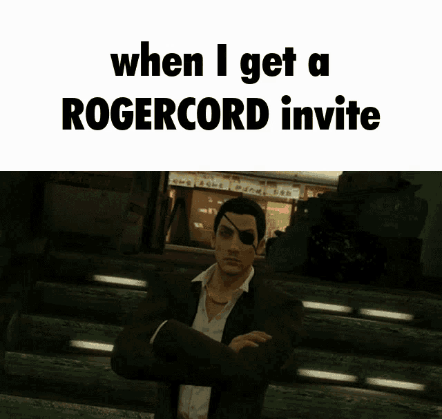 a man in a suit says holy shit when he gets an invite from rogercord