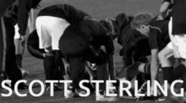 a black and white photo of a group of people with the name scott sterling