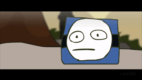 a cartoon drawing of a cube with a face on it and the words race300 below it
