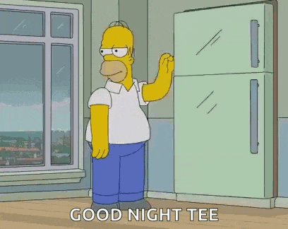 homer simpson is laying on a mattress in a room with the words `` good night tee '' written on the bottom .