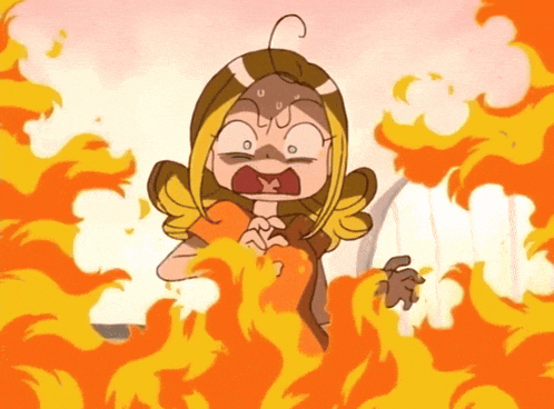 a cartoon drawing of a girl in a burning room