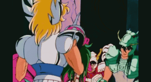 a group of cartoon characters are standing next to each other in a dark room