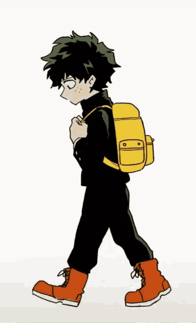 a cartoon character with a yellow backpack is walking
