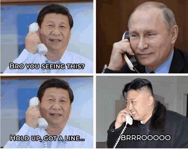 a man talking on a phone with the words bro you seeing this hold up got a line
