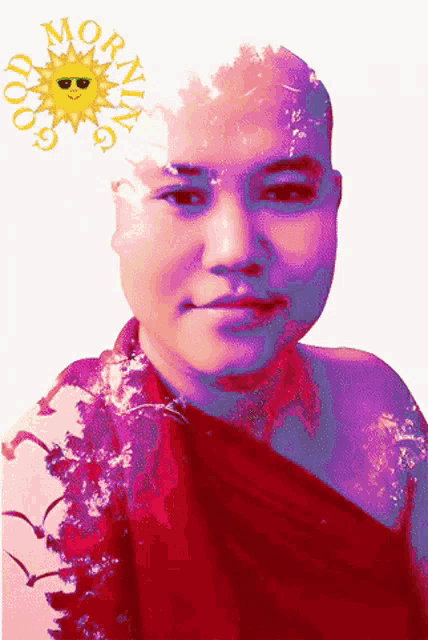 a man 's face is surrounded by a yellow sun and the words good morning