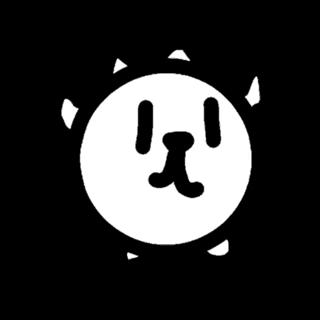 a black and white drawing of a dog 's face in a circle with spikes .