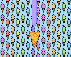 a pixel art pattern of ice cream cones with different flavors on a pink background