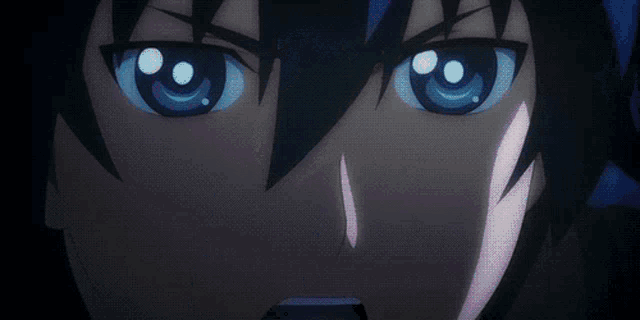 a close up of a purple haired anime character with her eyes closed