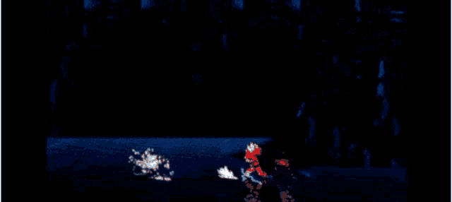 a person is standing in the water with a sword in a video game .