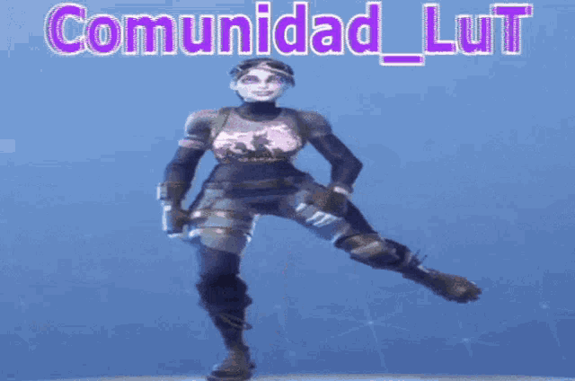 a video game character is dancing in front of a blue background that says comunidad