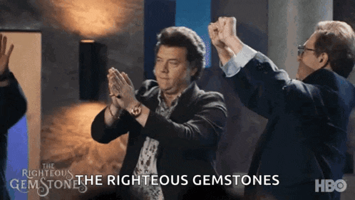 a poster for the righteous gemstones shows three men clapping their hands